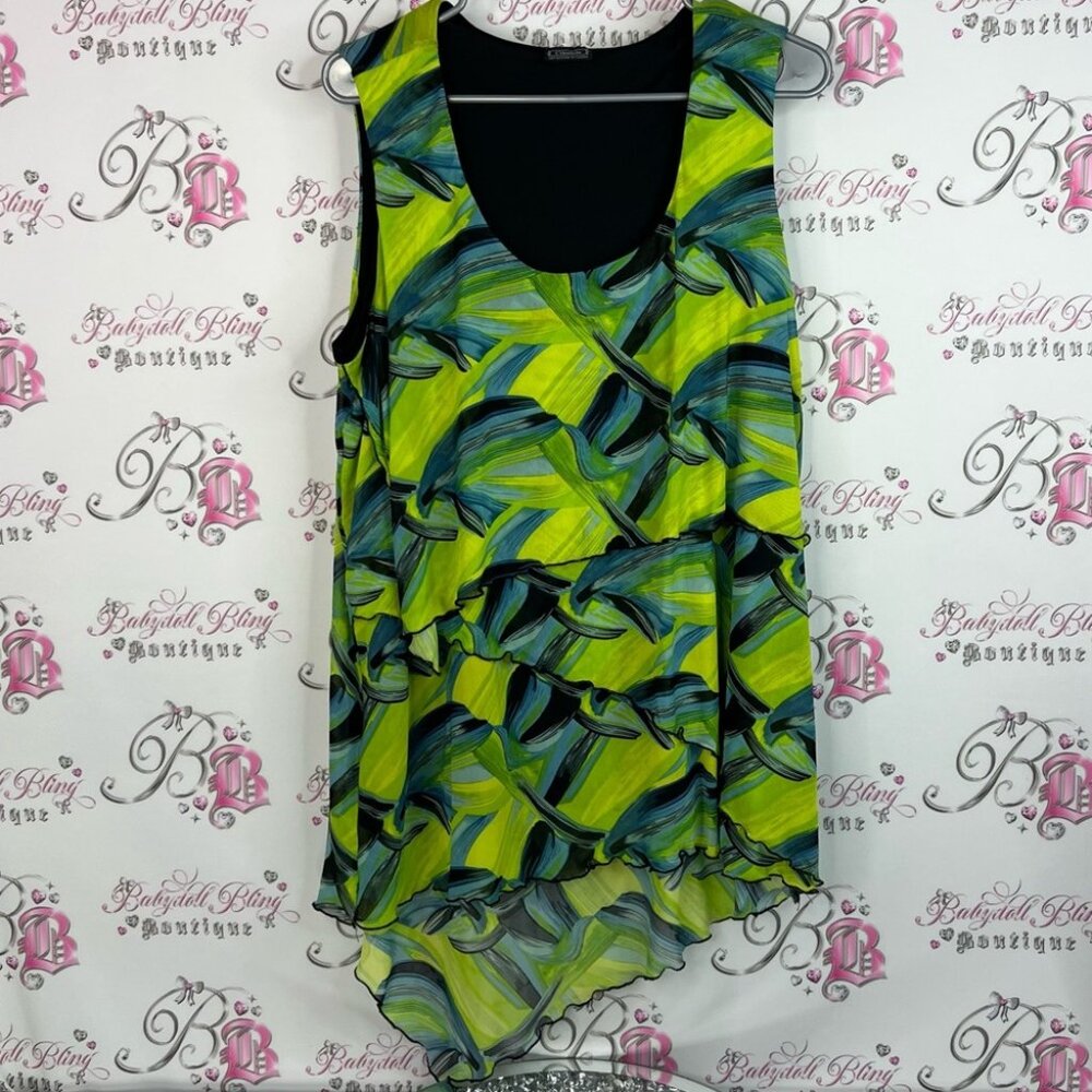 Clientele tank top long style asymmetrical hem Chic Lime Teal Women's Blouse